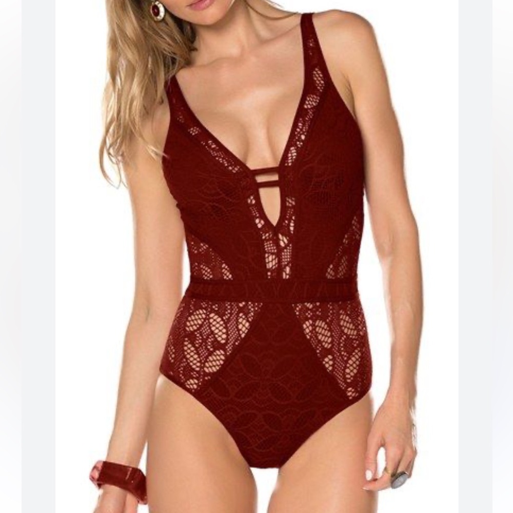 Becca La Boheme One Piece Crochet Lace Swimsuit M - Picture 2 of 7